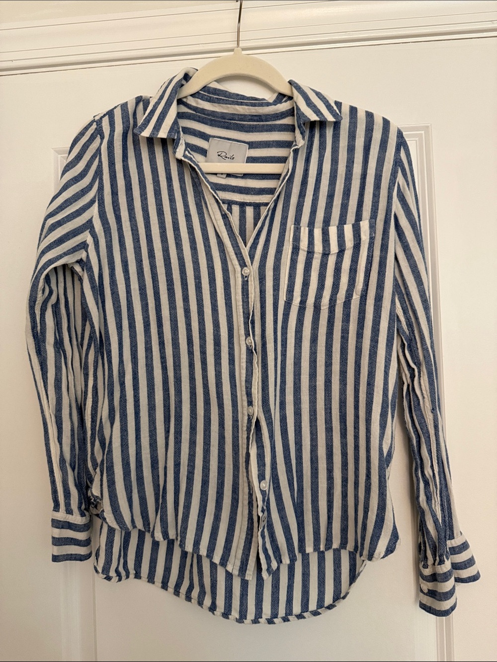 Rails Blue and White Vertical Stripe Button-Down